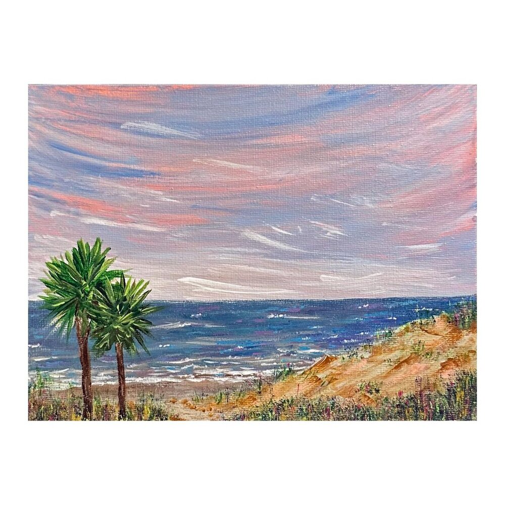 Our Beach Seaside Painting in Size 6" x 8" Landscape Acrylic on Canvas Panel - Picture 3 of 7